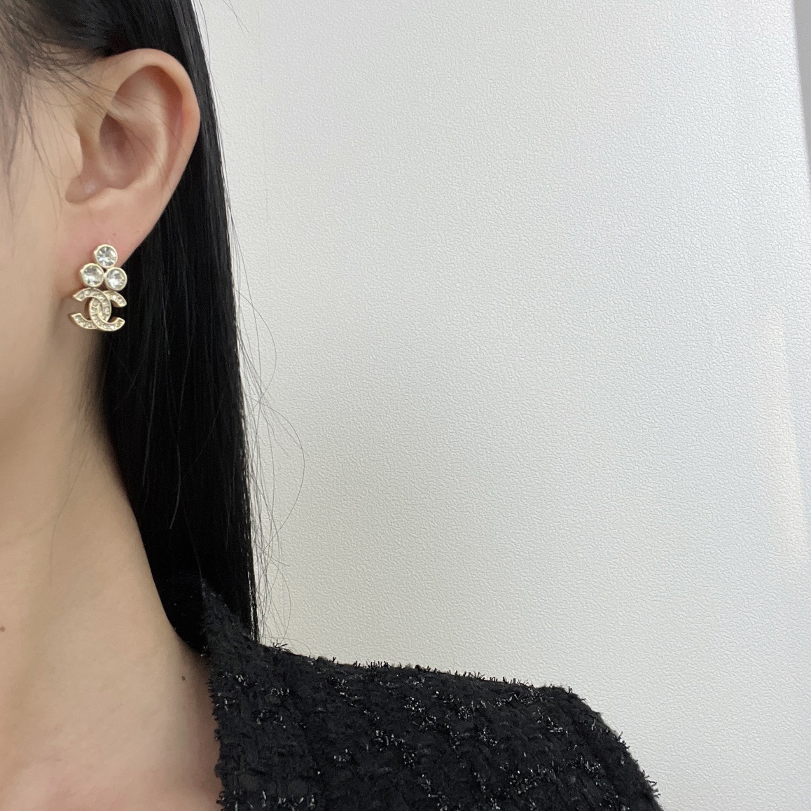 新款☑️CHANEL香奈儿双c三钻耳钉耳环