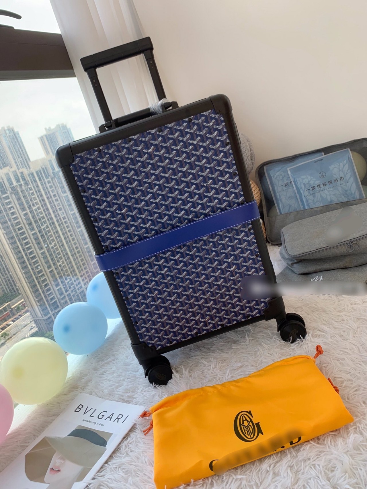 Goyard Stylish Rolling Luggage Suitcase, Vintage Style with Signature Print