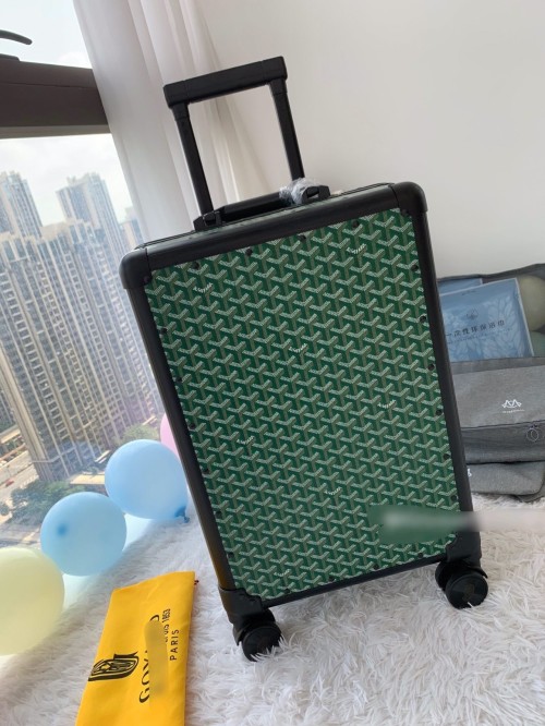 Goyard Vintage Style Rolling Luggage Set with Iconic Print & Aluminum Frame