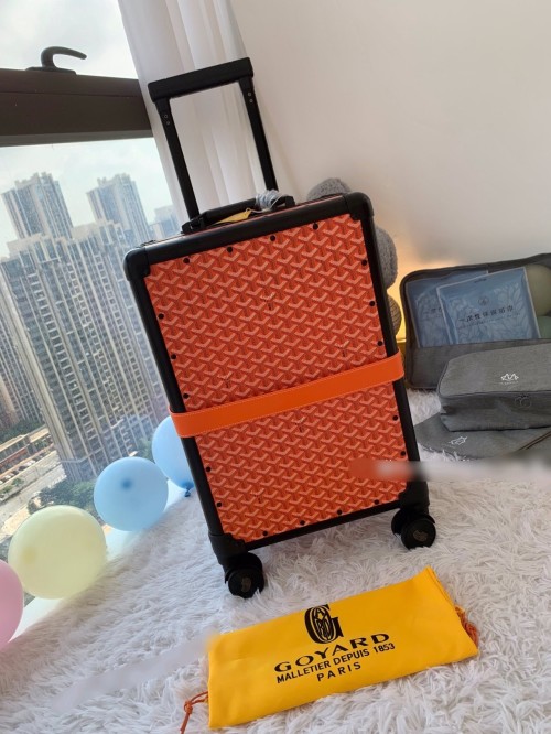 Goyard Vintage-Style Rolling Luggage Set with Signature Print and Aluminum Frame 1 Goyard Vintage-Style Rolling Luggage Set with Signature Print and Aluminum Frame
