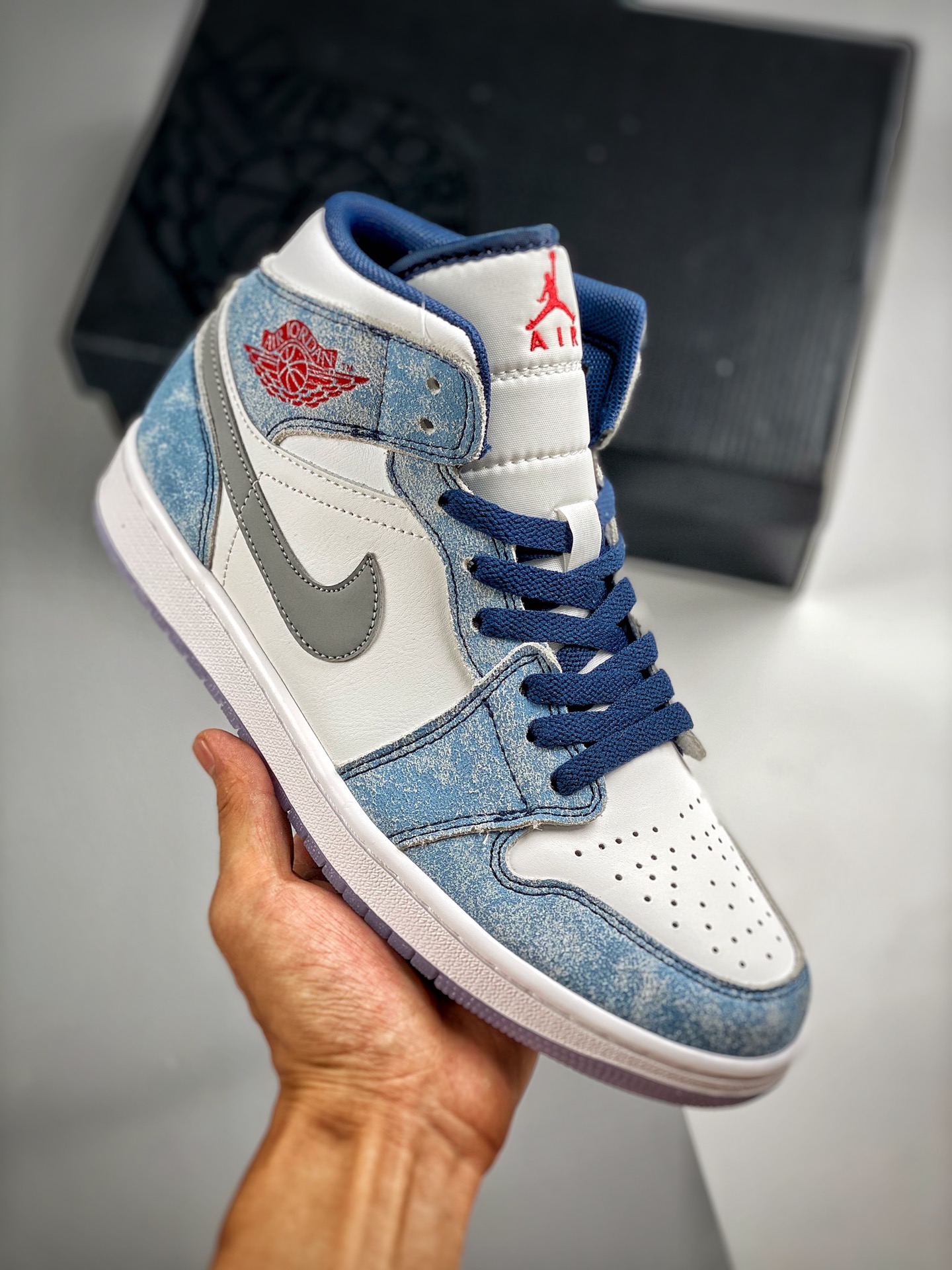 Núcleo 4 Air Jordan 1 MID blanco azul lavado único en el mercado con piel de primera calidad exclusiva, desarrollo a pa…