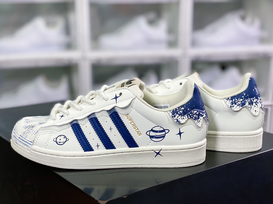 Clover Originals Superstar ”White” classic shell head series low top all-match casual sports shoes ”Graffiti Milk White White Blue” GZ4441