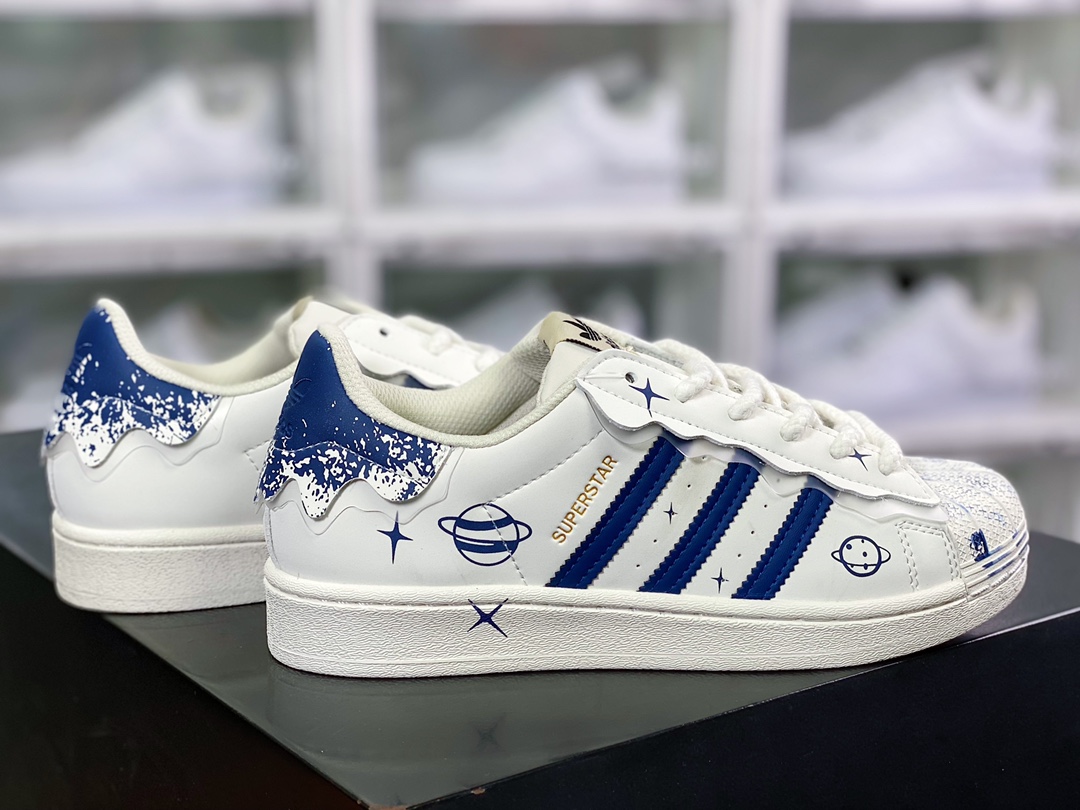 Clover Originals Superstar ”White” classic shell head series low top all-match casual sports shoes ”Graffiti Milk White White Blue” GZ4441