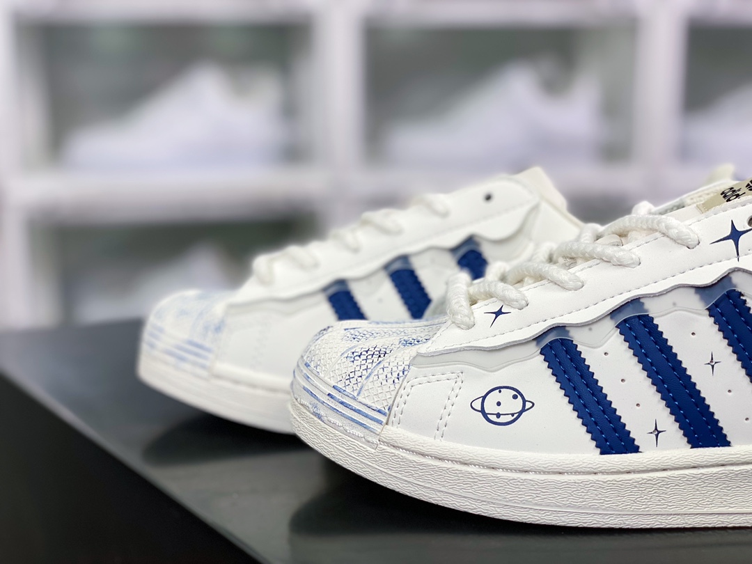 Clover Originals Superstar ”White” classic shell head series low top all-match casual sports shoes ”Graffiti Milk White White Blue” GZ4441