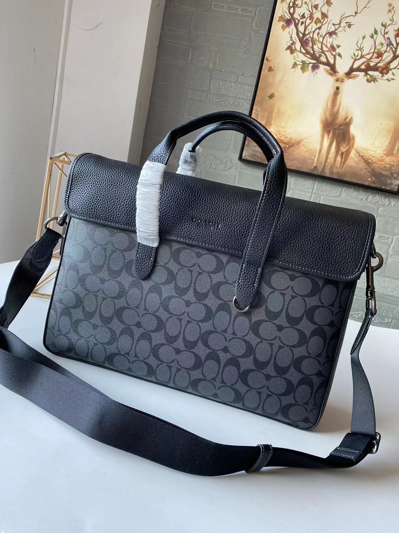 Coach 新款COACH 蔻驰C9873 新款Sullivan系列男士商务公文包 PVC老花料拼皮材质