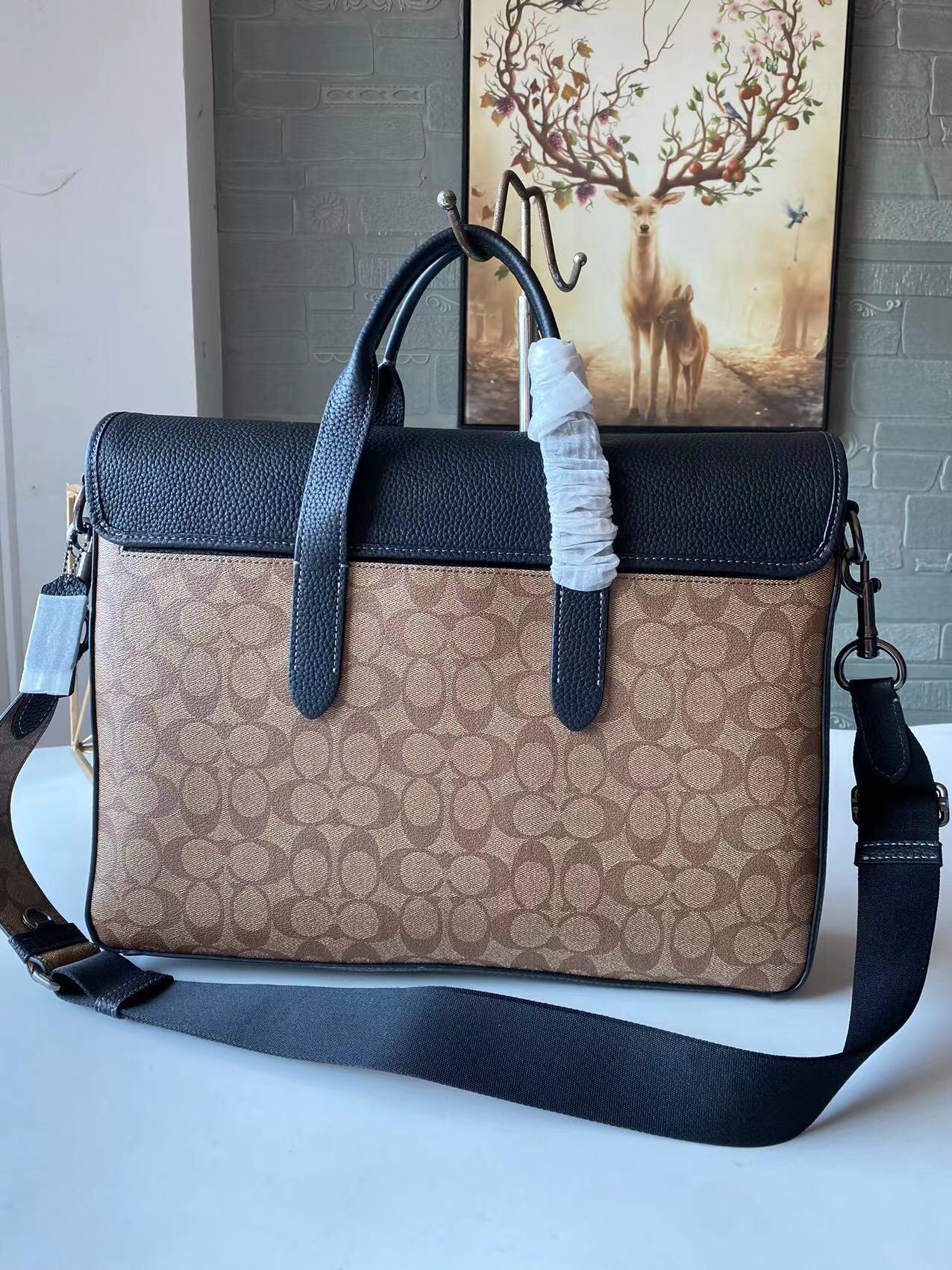 Coach 新款COACH 蔻驰C9873 新款Sullivan系列男士商务公文包 PVC老花料拼皮材质