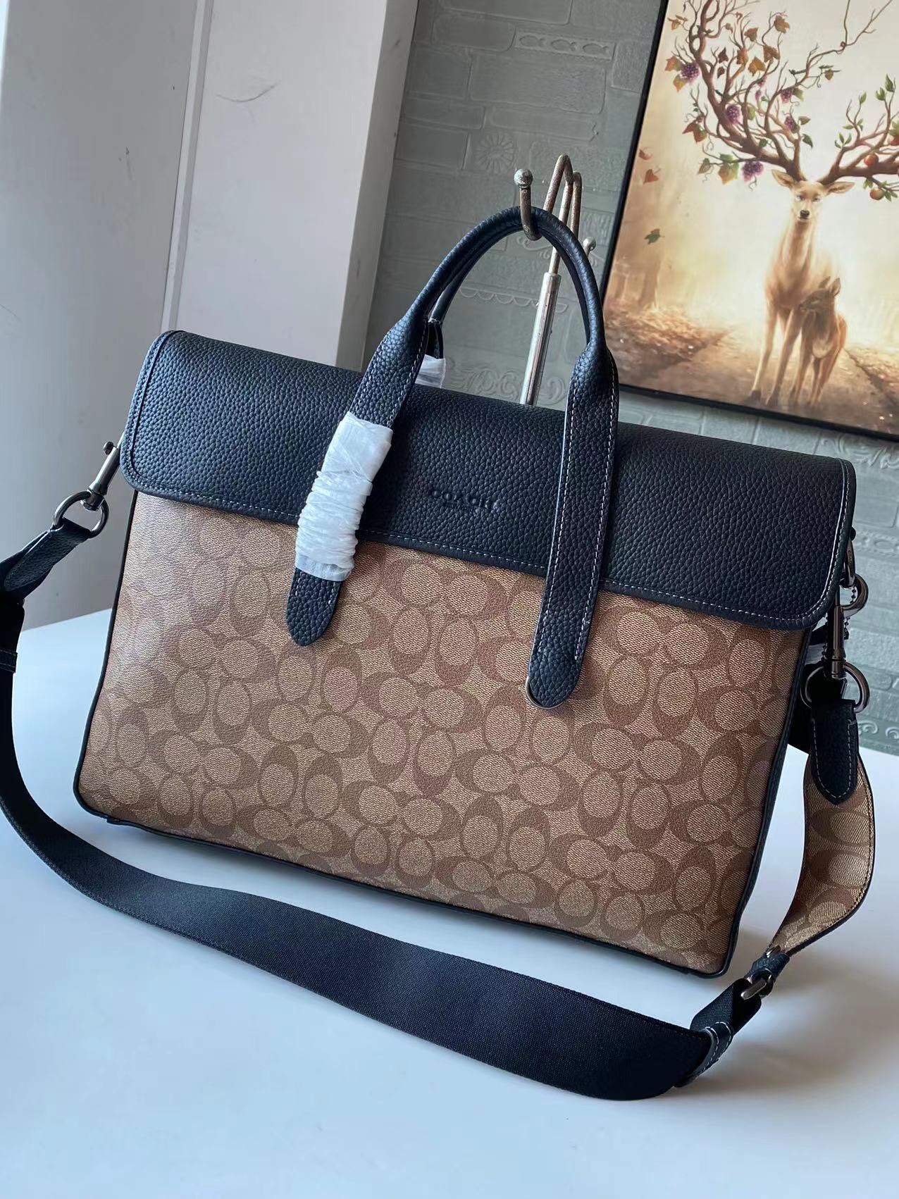 Coach 新款COACH 蔻驰C9873 新款Sullivan系列男士商务公文包 PVC老花料拼皮材质