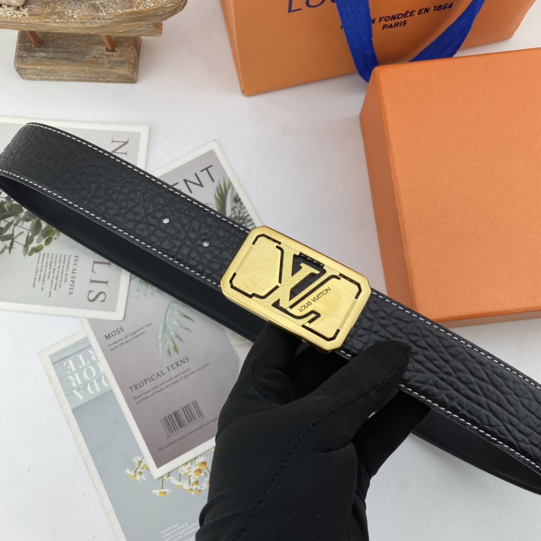 LV男士花皮腰带38mm双面进口皮可