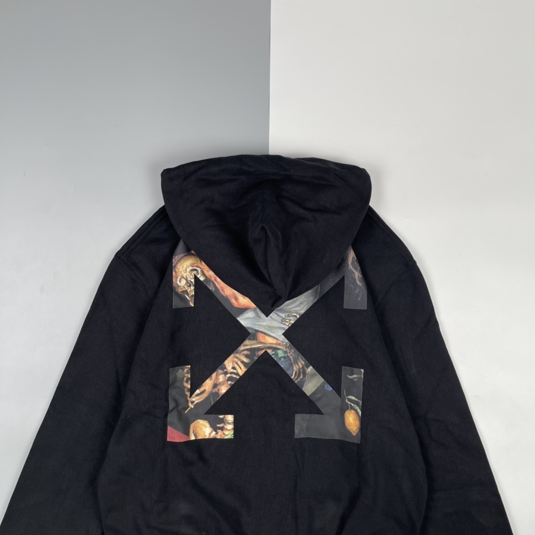 0 OFF WHITE CO VIRGIL 21FW 宗教骷髅头箭头印花连帽卫衣