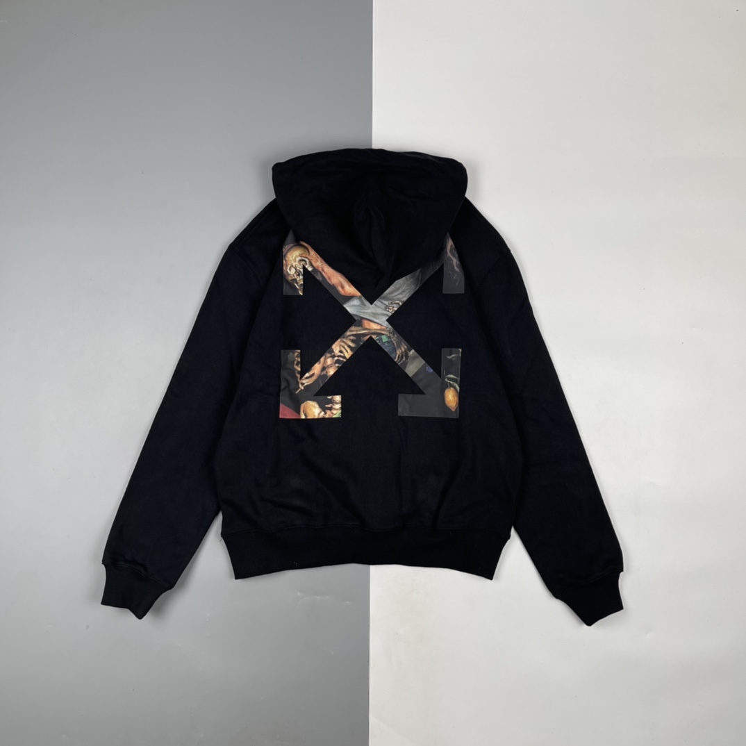 0 OFF WHITE CO VIRGIL 21FW 宗教骷髅头箭头印花连帽卫衣