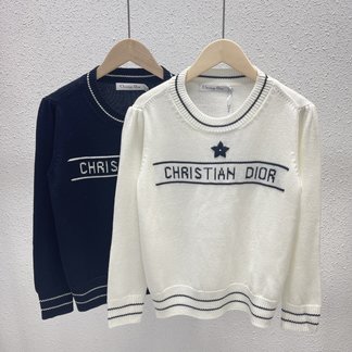 Dior Clothing Knit Sweater Black White Embroidery Cashmere Knitting Wool Fall/Winter Collection Fashion