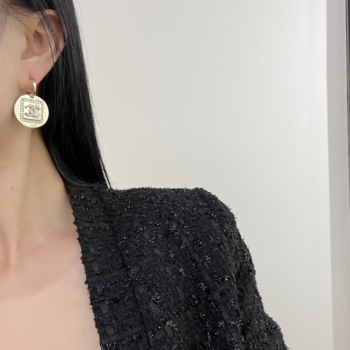 新款☑️CHANEL香奈儿c2金色双c圆形耳钉耳环