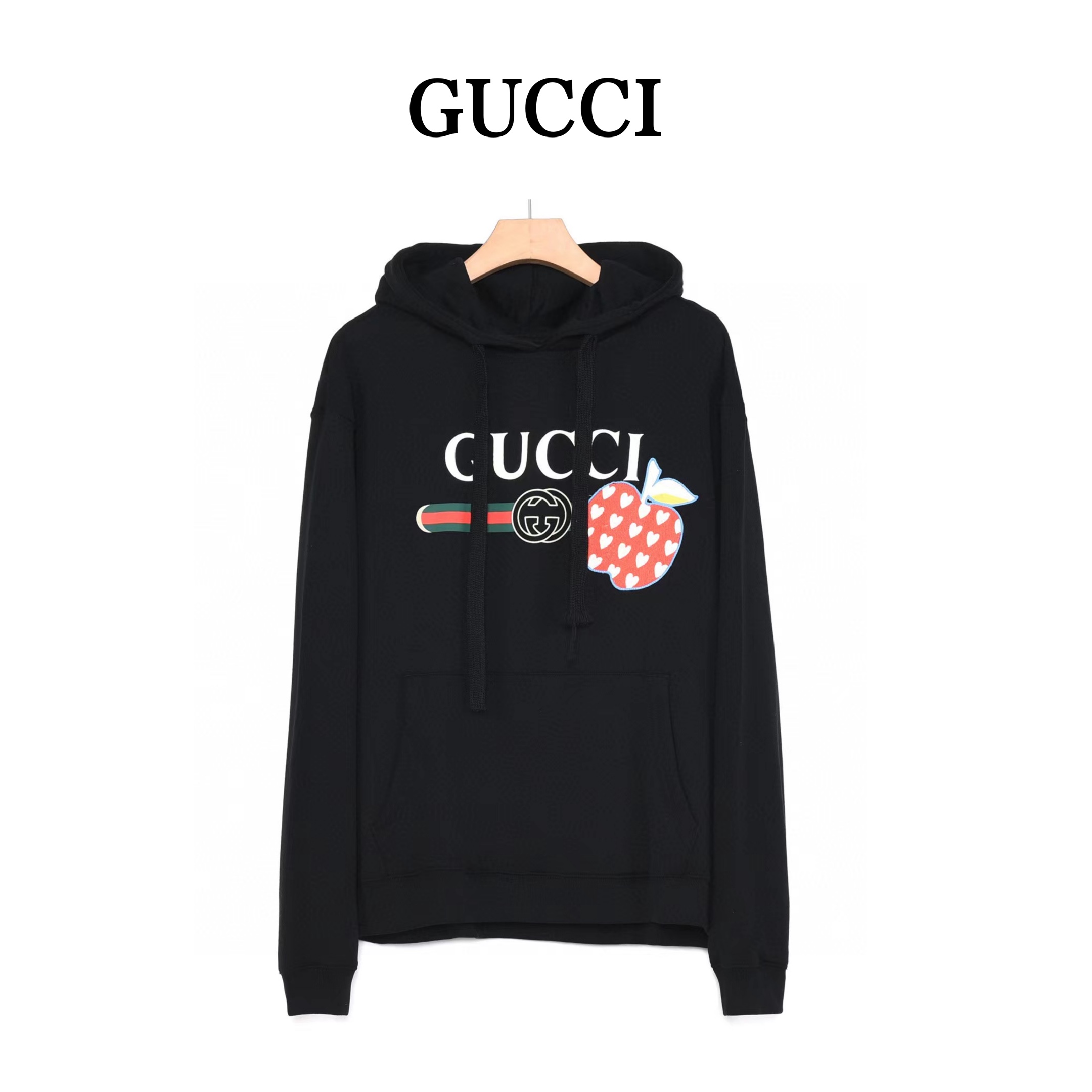 Gucci古驰 21ss 立体爱心苹果刺绣logo印花情侣款连帽卫衣