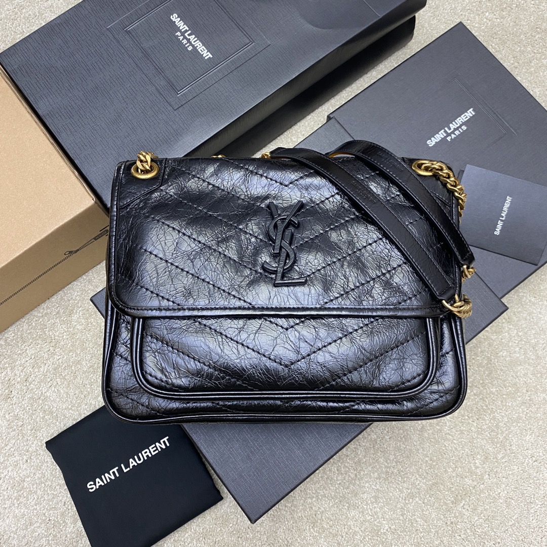 Saint Laurent 28cm油腊黑皮/古金 NIKI 爆裂纹 超多明星 同款
