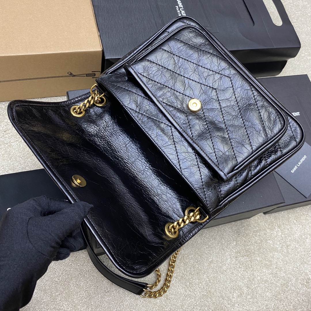 Saint Laurent 28cm油腊黑皮/古金 NIKI 爆裂纹 超多明星 同款