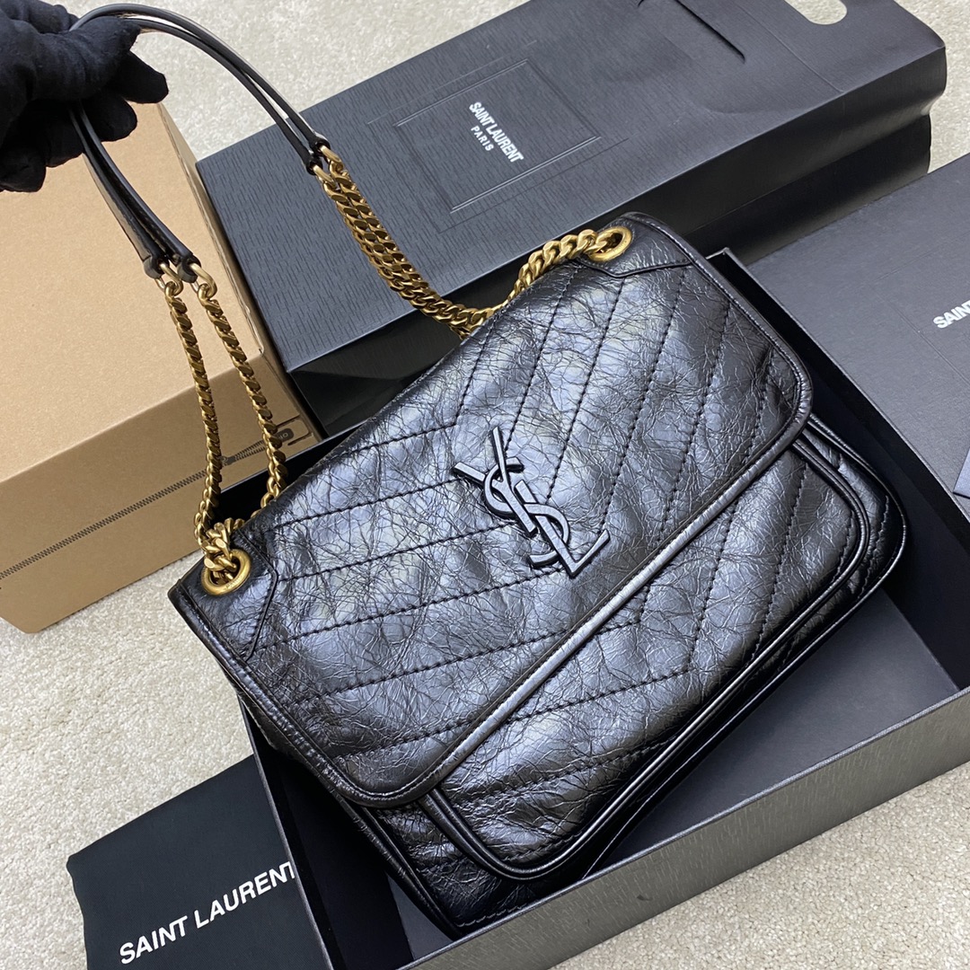 Saint Laurent 28cm油腊黑皮/古金 NIKI 爆裂纹 超多明星 同款