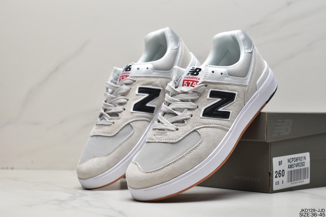 AM574 Classic Retro Low Top Casual Sports Skateboard Shoes ”Suede Light Gray White Black” AM574GREY