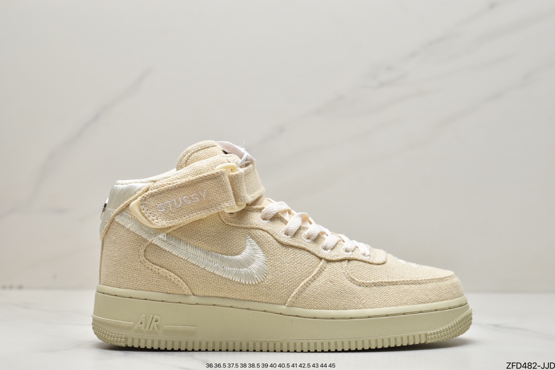 Stussy x Nike Air Force 1 Mid ”White Cool” 白麻布电绣钩子 DJ7841-200 Stussy x Nike Air Force 1 Mid ”White Cool” 白麻布电绣钩子 DJ7841-200