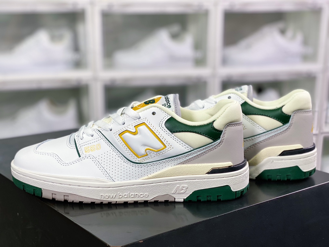 NB BB550 Series Classic Retro Low Top Casual Sports Basketball Shoes ”Leather White Gray Dark Green Yellow” BB550PWC