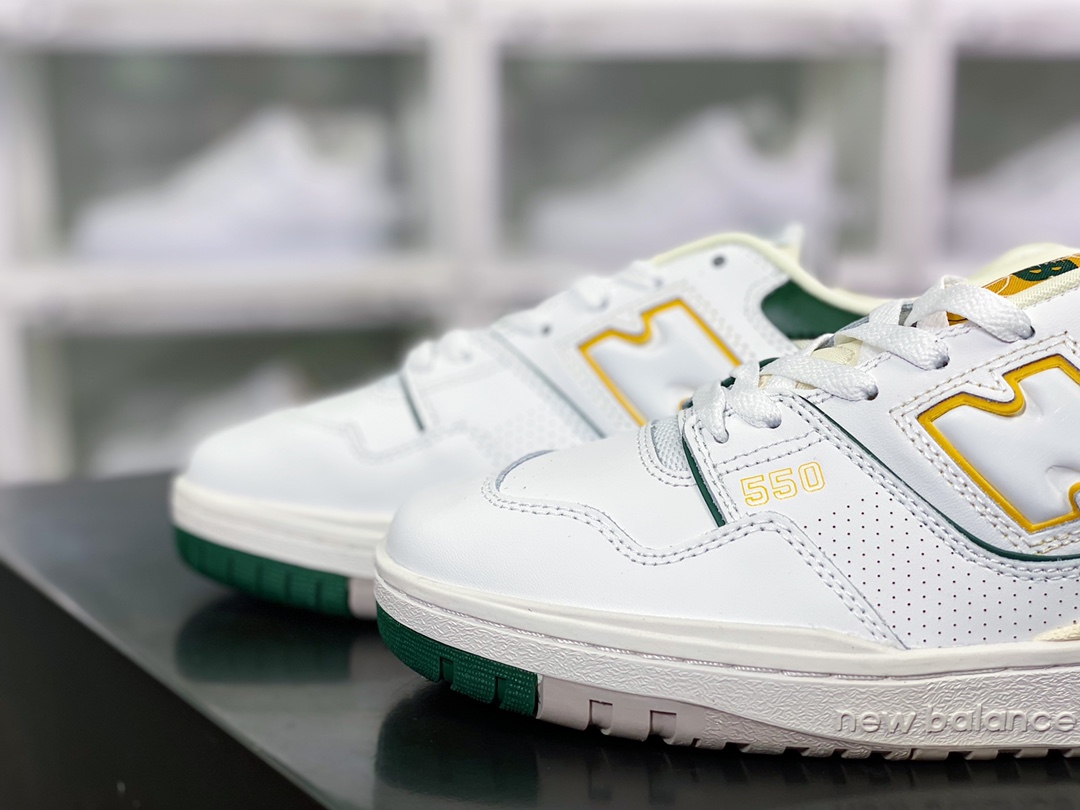 NB BB550 Series Classic Retro Low Top Casual Sports Basketball Shoes ”Leather White Gray Dark Green Yellow” BB550PWC