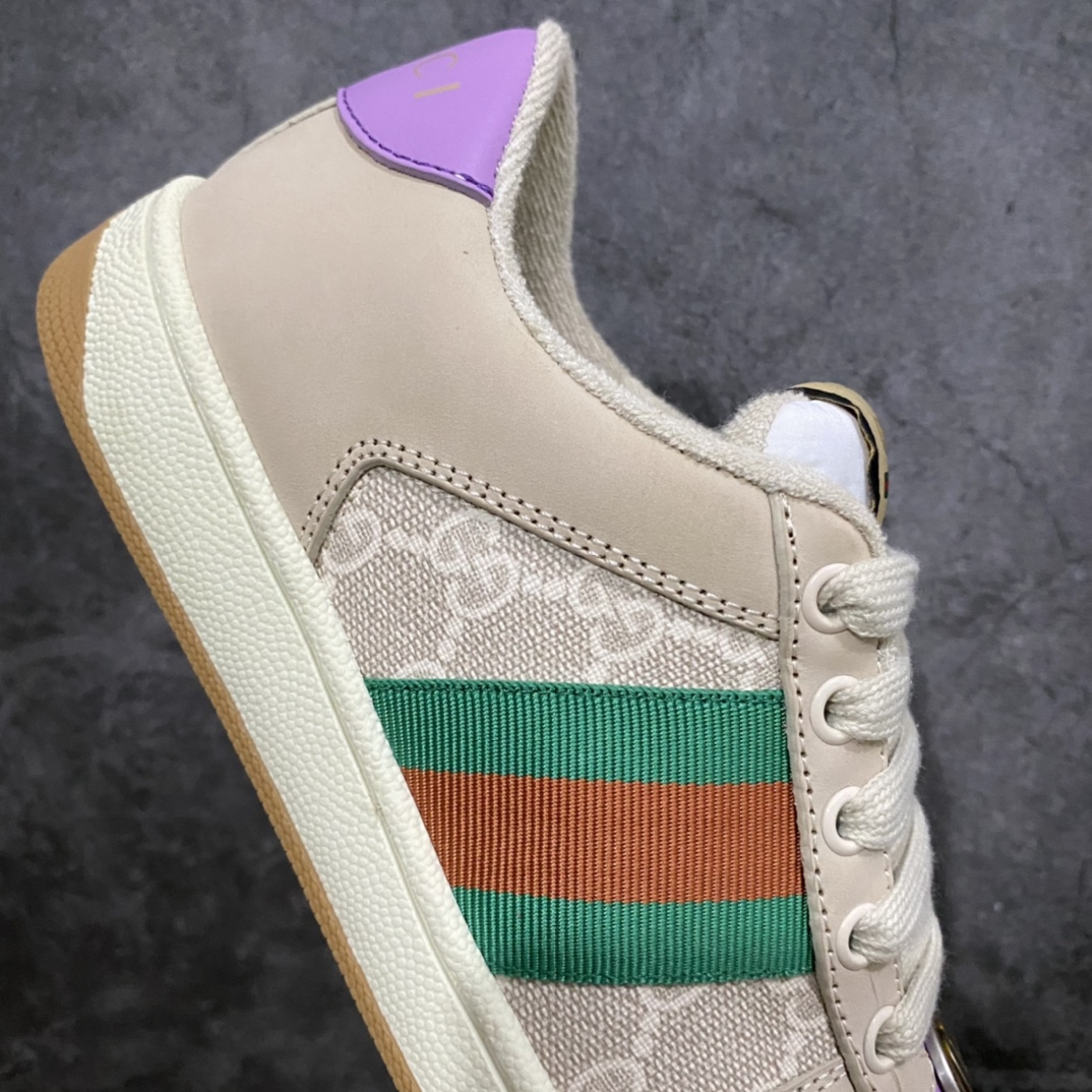 图片[7]-顶级代购版 Gucci做旧小脏鞋 ZP开发 原版开模 金属双G水晶圆柱形标 Gucci原版纹织带 真正水洗布标 鞋面擦色牛皮拼接经典双G布面料，皮面切口全油边封口工艺，原版毛巾布里细腻柔软更舒适透气，垫脚乳胶注塑一体，私模钢印，双色原版TPU大底(下层宽，上层窄) 配进口原版四边封干燥剂、原版18股鞋带，绿色盒子，与专柜配套包装一致 尺码：女34-40 男38-45-选品中心