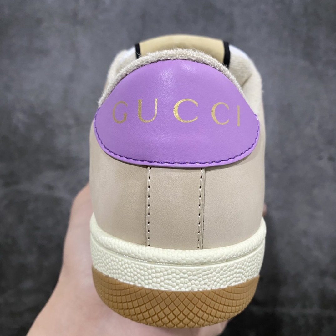 图片[4]-顶级代购版 Gucci做旧小脏鞋 ZP开发 原版开模 金属双G水晶圆柱形标 Gucci原版纹织带 真正水洗布标 鞋面擦色牛皮拼接经典双G布面料，皮面切口全油边封口工艺，原版毛巾布里细腻柔软更舒适透气，垫脚乳胶注塑一体，私模钢印，双色原版TPU大底(下层宽，上层窄) 配进口原版四边封干燥剂、原版18股鞋带，绿色盒子，与专柜配套包装一致 尺码：女34-40 男38-45-选品中心