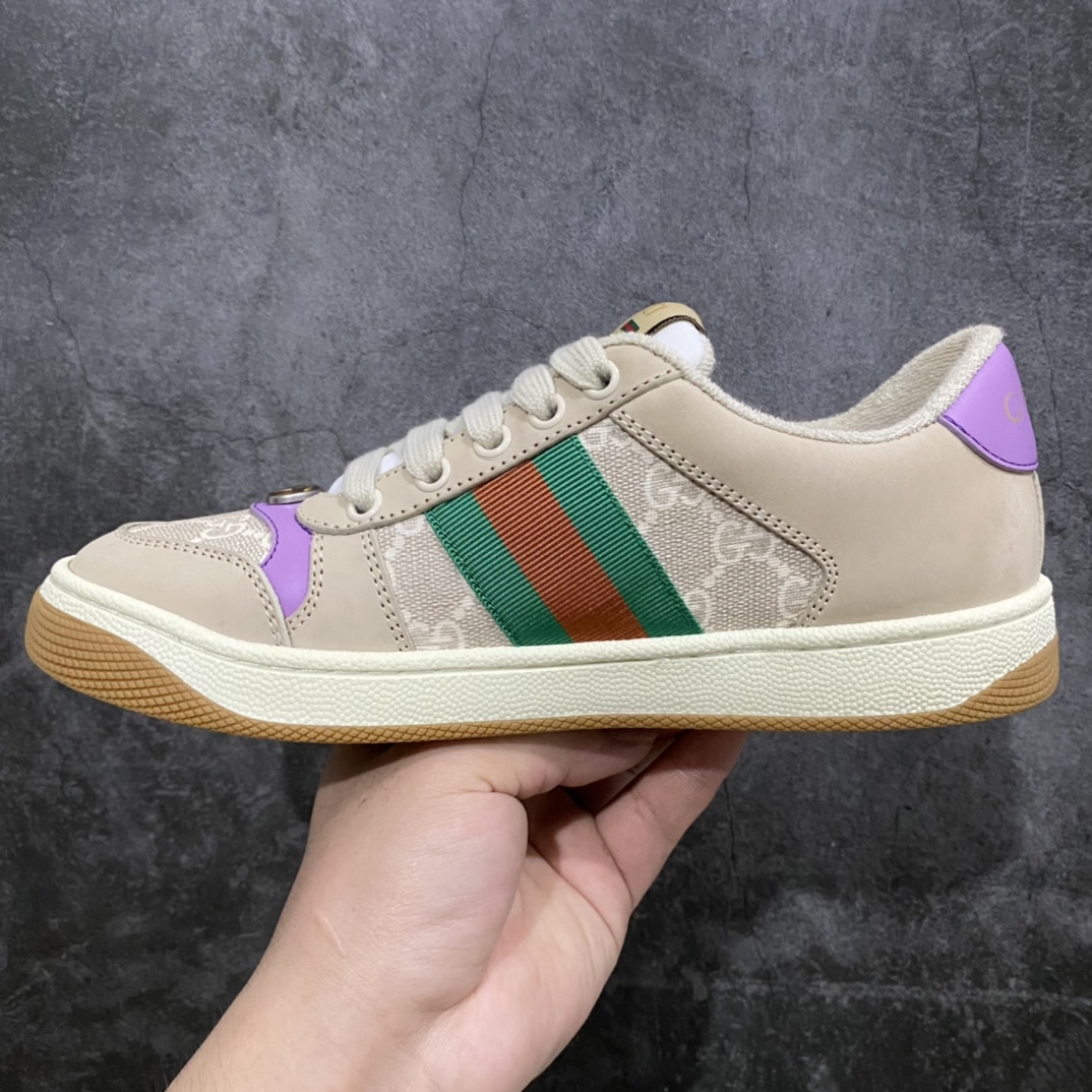图片[2]-顶级代购版 Gucci做旧小脏鞋 ZP开发 原版开模 金属双G水晶圆柱形标 Gucci原版纹织带 真正水洗布标 鞋面擦色牛皮拼接经典双G布面料，皮面切口全油边封口工艺，原版毛巾布里细腻柔软更舒适透气，垫脚乳胶注塑一体，私模钢印，双色原版TPU大底(下层宽，上层窄) 配进口原版四边封干燥剂、原版18股鞋带，绿色盒子，与专柜配套包装一致 尺码：女34-40 男38-45-选品中心