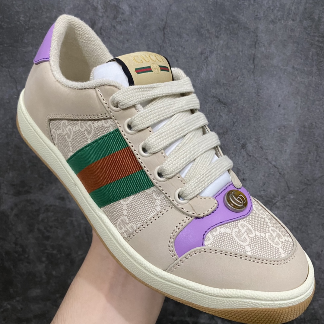 图片[3]-顶级代购版 Gucci做旧小脏鞋 ZP开发 原版开模 金属双G水晶圆柱形标 Gucci原版纹织带 真正水洗布标 鞋面擦色牛皮拼接经典双G布面料，皮面切口全油边封口工艺，原版毛巾布里细腻柔软更舒适透气，垫脚乳胶注塑一体，私模钢印，双色原版TPU大底(下层宽，上层窄) 配进口原版四边封干燥剂、原版18股鞋带，绿色盒子，与专柜配套包装一致 尺码：女34-40 男38-45-选品中心