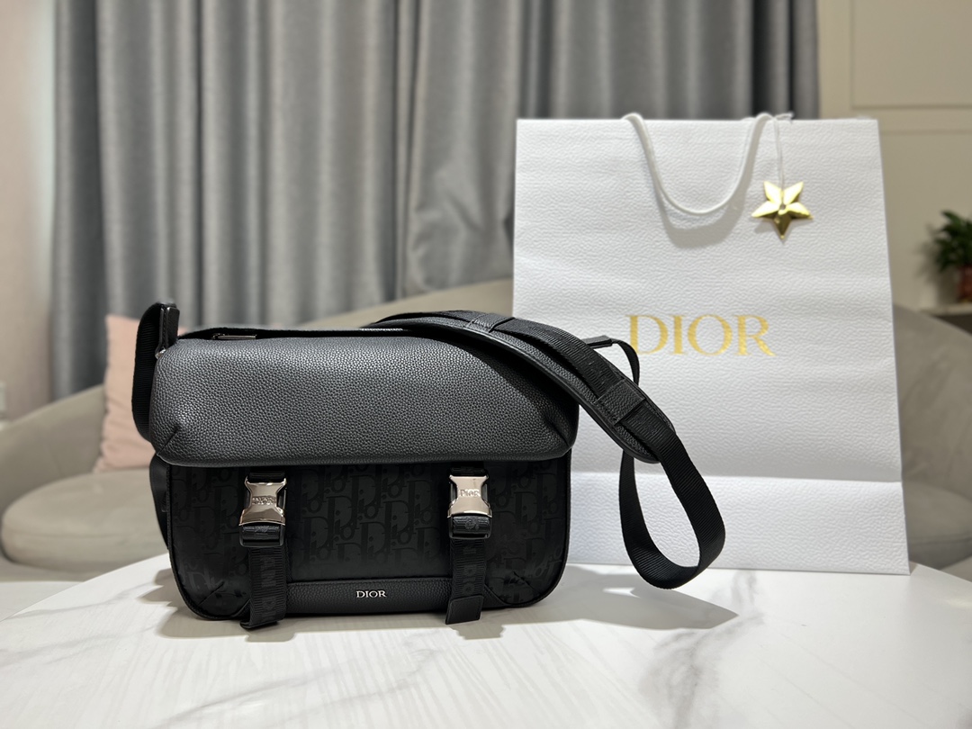Dior Messenger Bags Black Yellow Printing Cowhide Fabric Nylon Explorer Casual