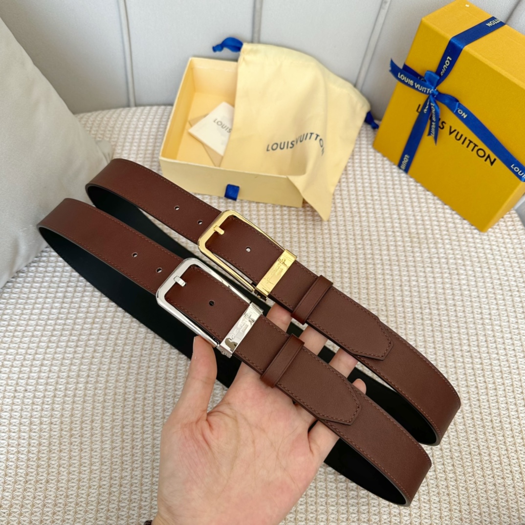 Louis Vuitton Belts Men Calfskin Cowhide