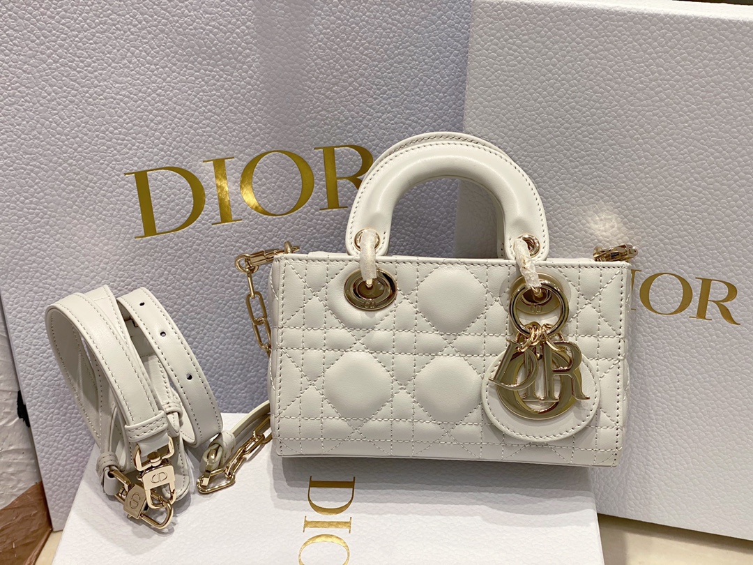 Dior Torby Torebki Złoto Biały Skóra owcza Lady Łańcuchy