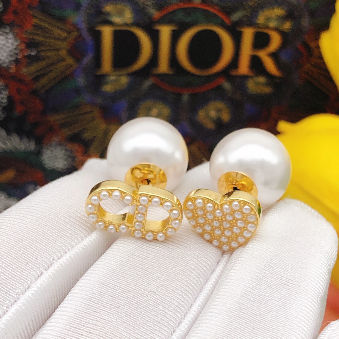 N.º DED0073 Dior original nuevo producto Pendientes de corazón con estrellas🌟 y perlas grandes y pequeñas con diamante…