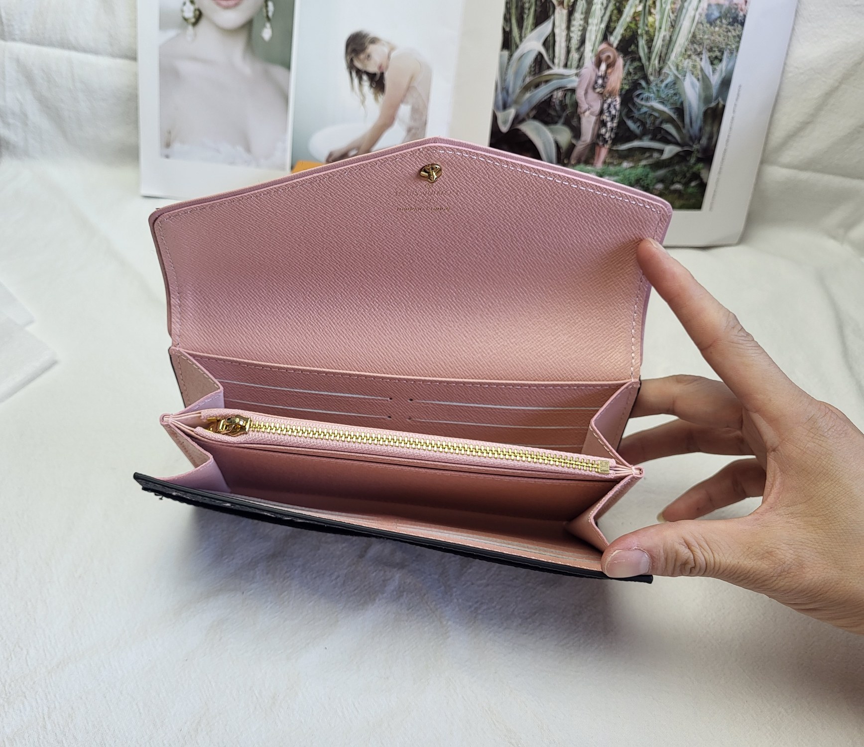 Premium leather zip-around wallet open view