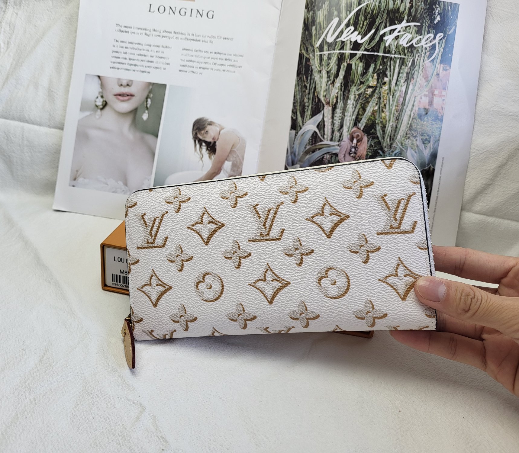 Elegant genuine leather long wallet, front view