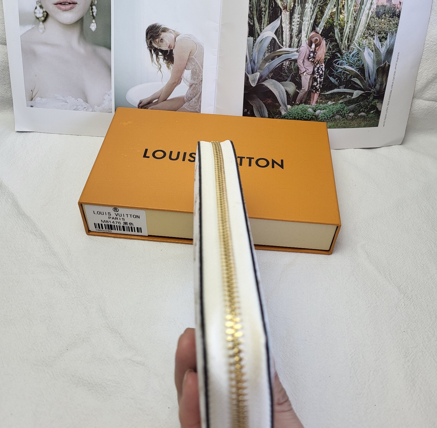 Close-up view of card slots in the elegant leather wallet