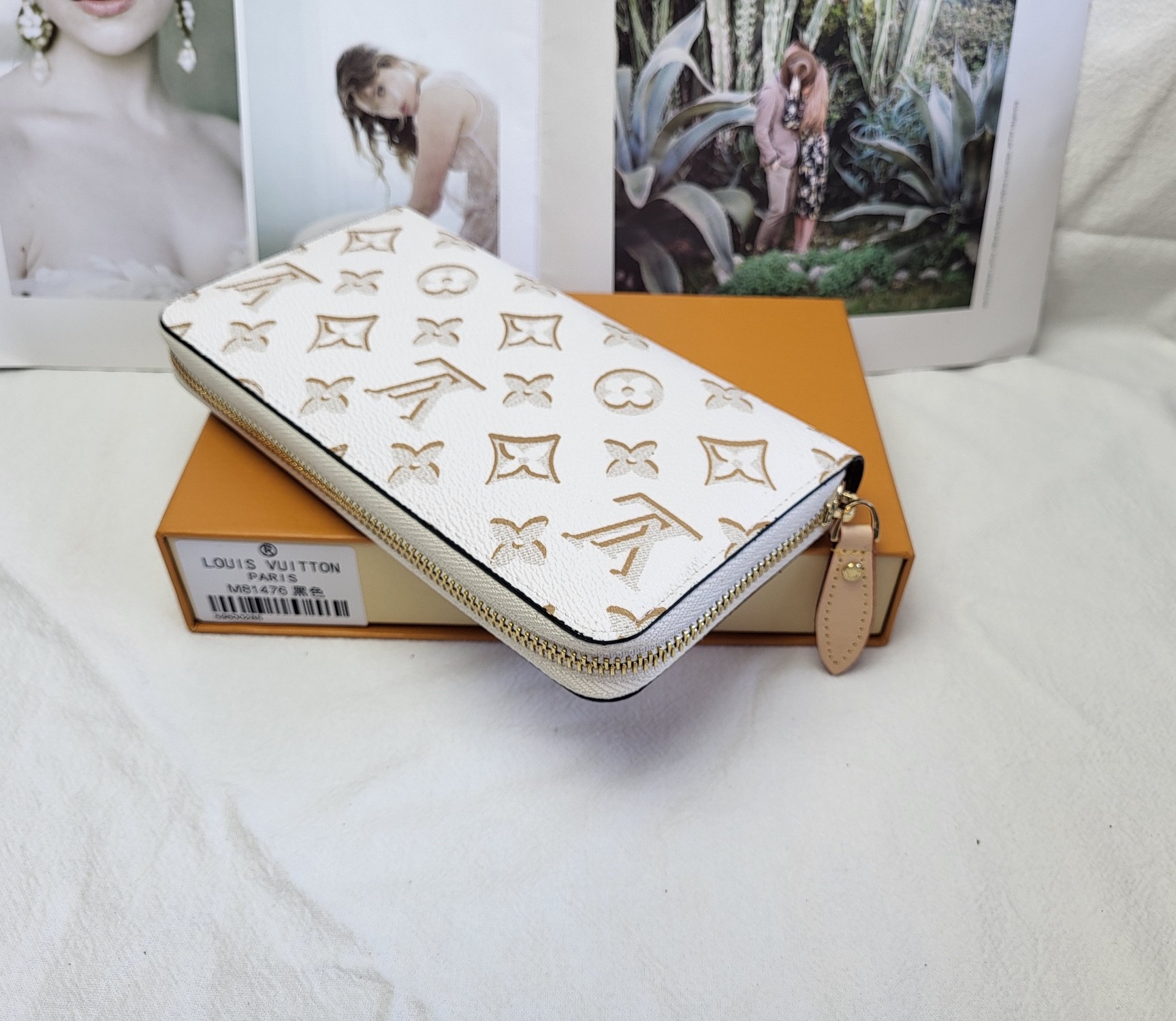 Angled view of the elegant leather long wallet