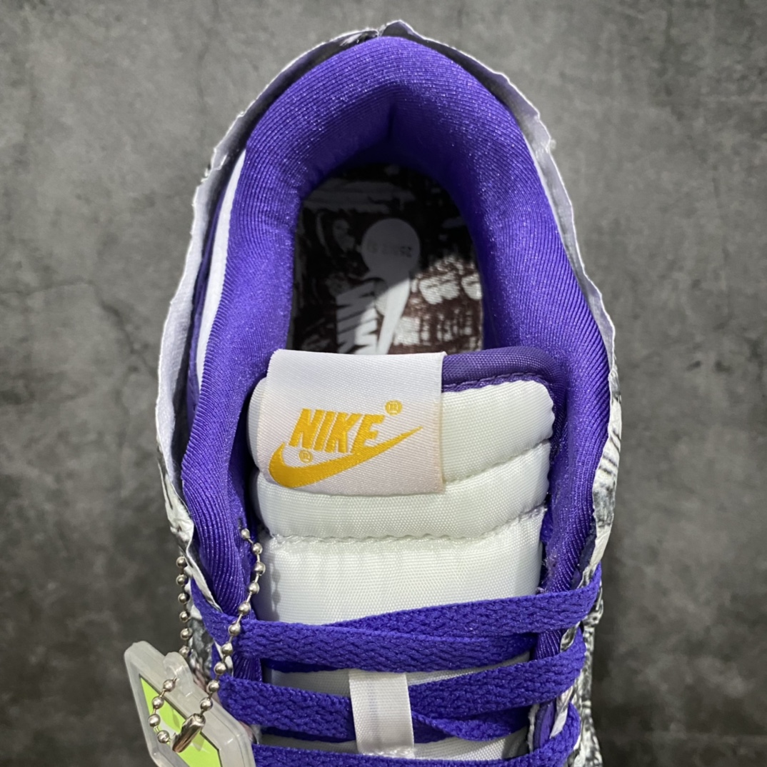 图片[7]-L版纯原Dunk Low\”Flip The Old School\” 白紫反钩撕纸鸳鸯 采用头层鸵鸟皮鞋面组合材质，鞋子主要是白色和紫色。尽管仅使用两种颜色来呈现这双鞋，但组件很多，非常醒目。首先，这种织物是由非常稀有的鸵鸟皮制成，具有无数的突出颗粒。左脚和右脚的颜色也完全相反。更值得注意的是，鞋侧面的NK Swoosh采用了底切设计。鞋子的外侧在购买时也将覆盖有特殊的涂鸦包装，这大大增加了这双鞋的收藏价值。 货号：DJ4636-100 尺码：36 36.5 37.5 38 38.5 39 40 40.5 41 42 42.5 43 44 44.5 45 46.5 47.5-选品中心