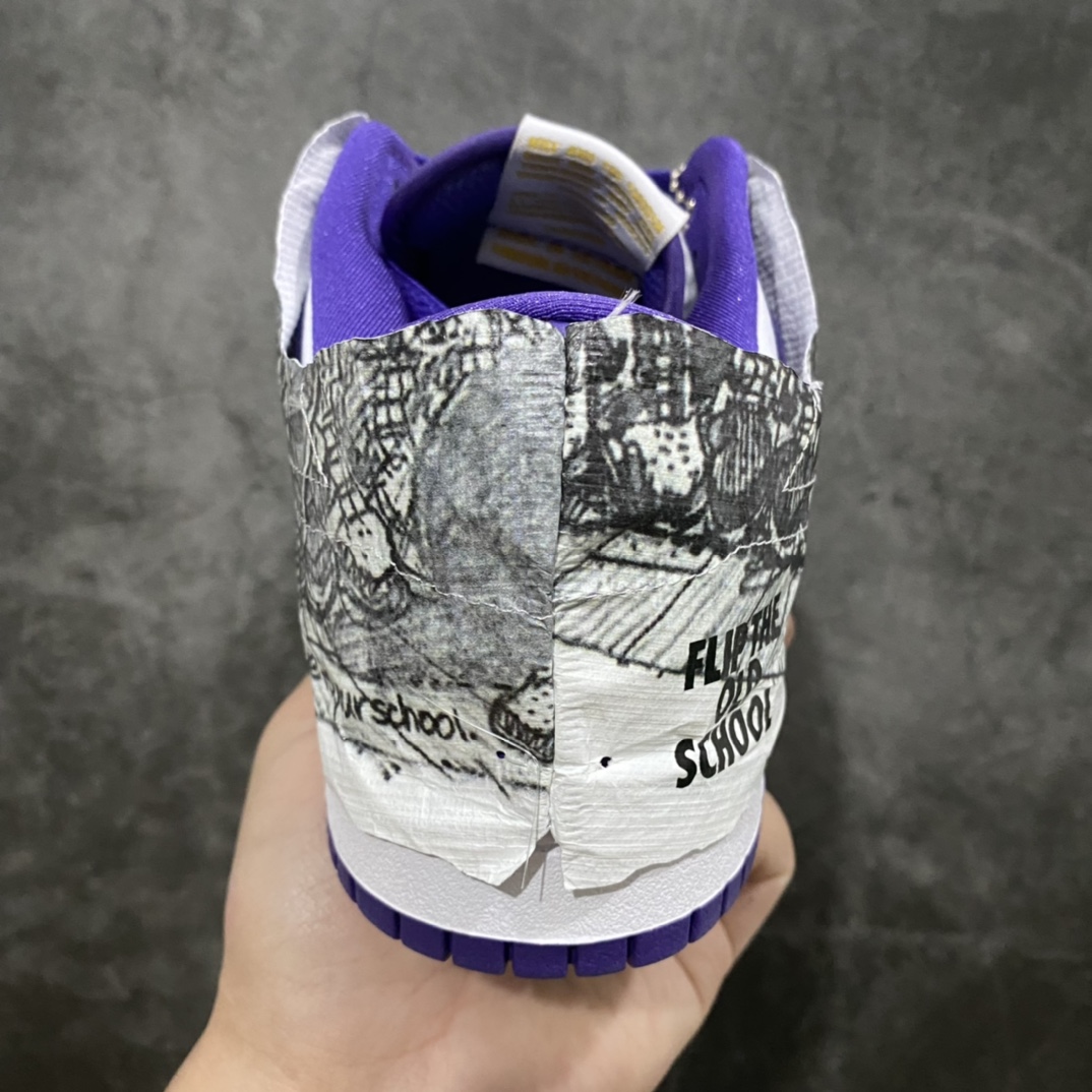 图片[4]-L版纯原Dunk Low\”Flip The Old School\” 白紫反钩撕纸鸳鸯 采用头层鸵鸟皮鞋面组合材质，鞋子主要是白色和紫色。尽管仅使用两种颜色来呈现这双鞋，但组件很多，非常醒目。首先，这种织物是由非常稀有的鸵鸟皮制成，具有无数的突出颗粒。左脚和右脚的颜色也完全相反。更值得注意的是，鞋侧面的NK Swoosh采用了底切设计。鞋子的外侧在购买时也将覆盖有特殊的涂鸦包装，这大大增加了这双鞋的收藏价值。 货号：DJ4636-100 尺码：36 36.5 37.5 38 38.5 39 40 40.5 41 42 42.5 43 44 44.5 45 46.5 47.5-选品中心