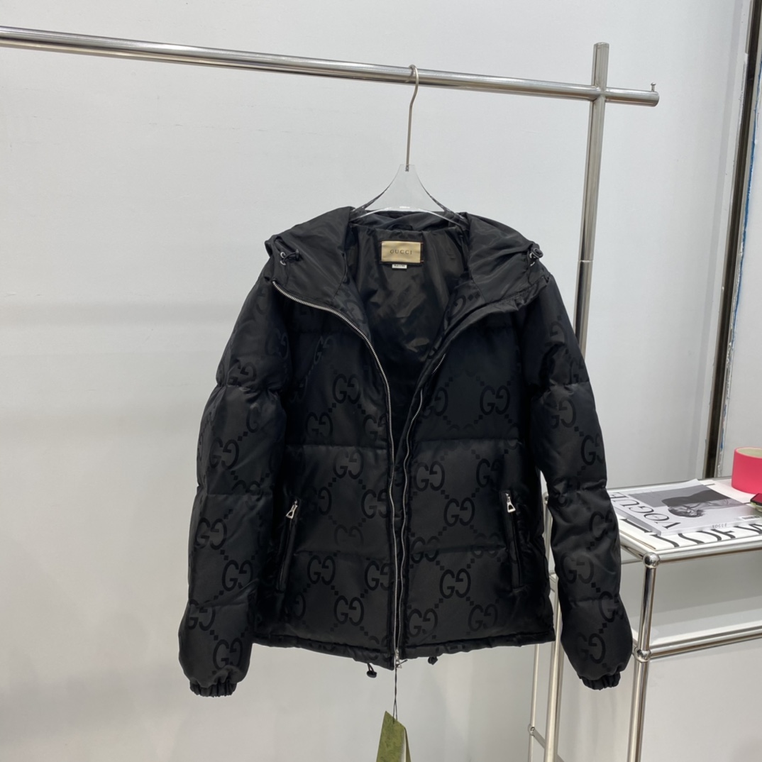 Gucci GG print down jacket, new autumn/winter style, unisex sizes S-XL.-Big cat