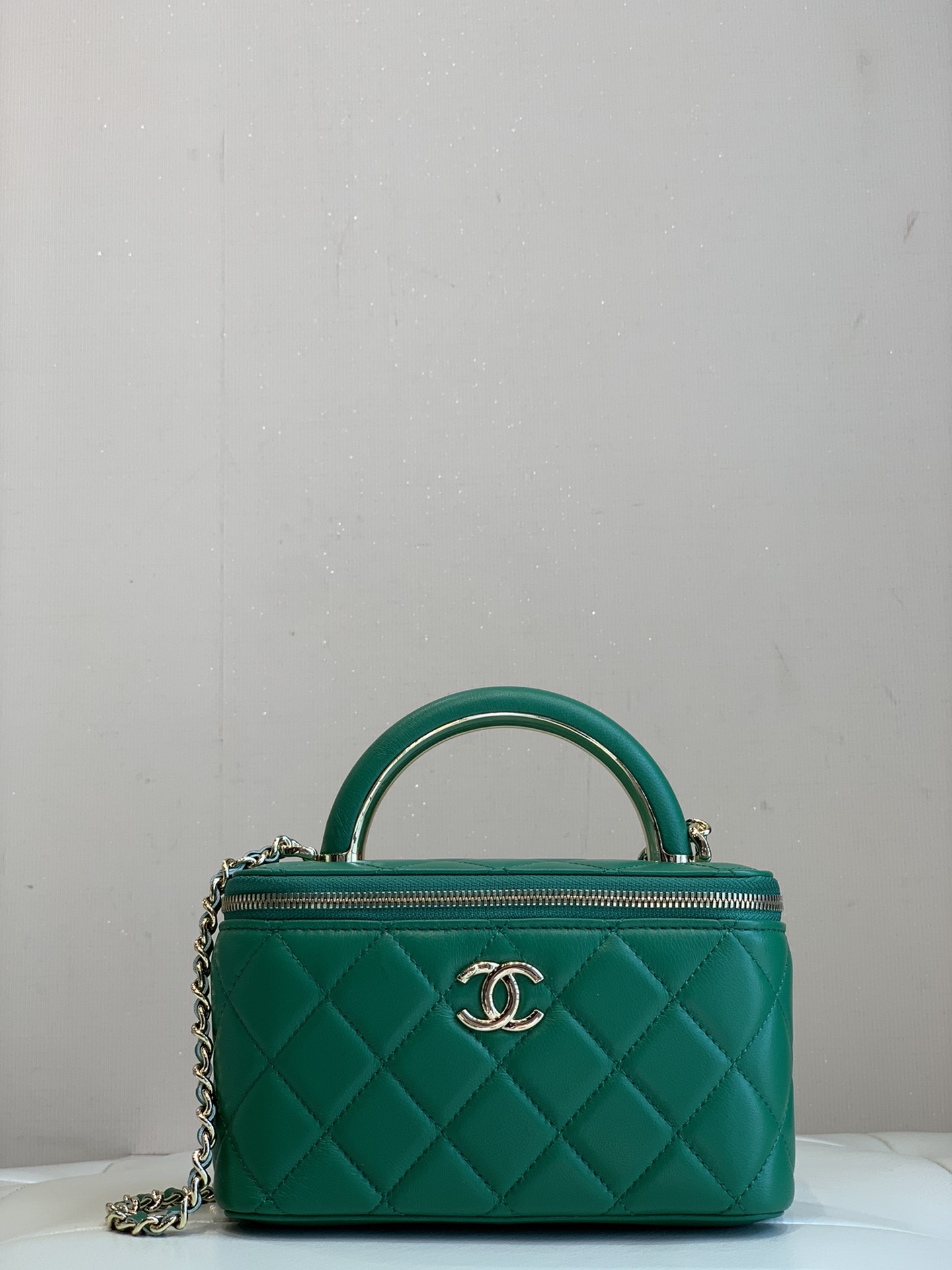CHANEL nieuwe handgreep box bag, ruitpatroon lamsleer, stevige vorm, lippenstiftvak, Italiaans kanaal, origineel leer - topkwaliteit