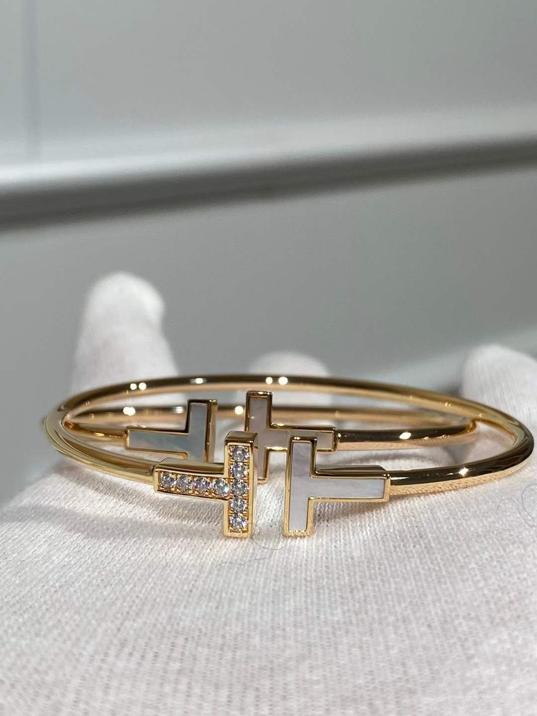 Tiffany & Co. Tiffany&Co. 白贝伴钻双t手镯