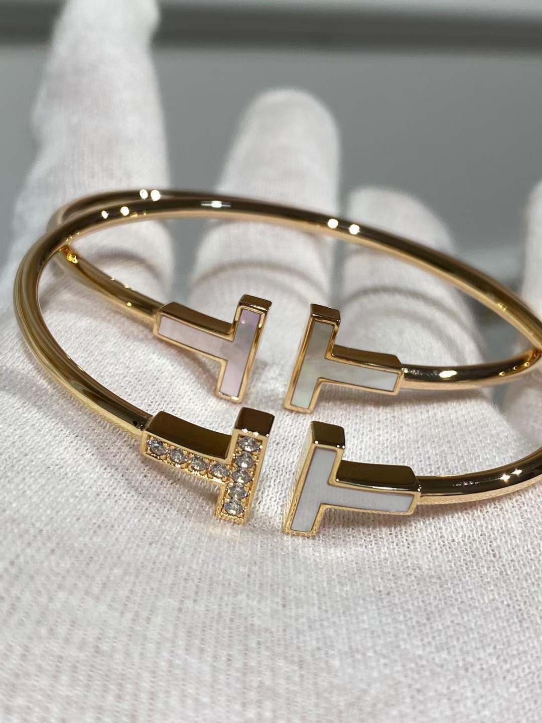 Tiffany & Co. Tiffany&Co. 白贝伴钻双t手镯