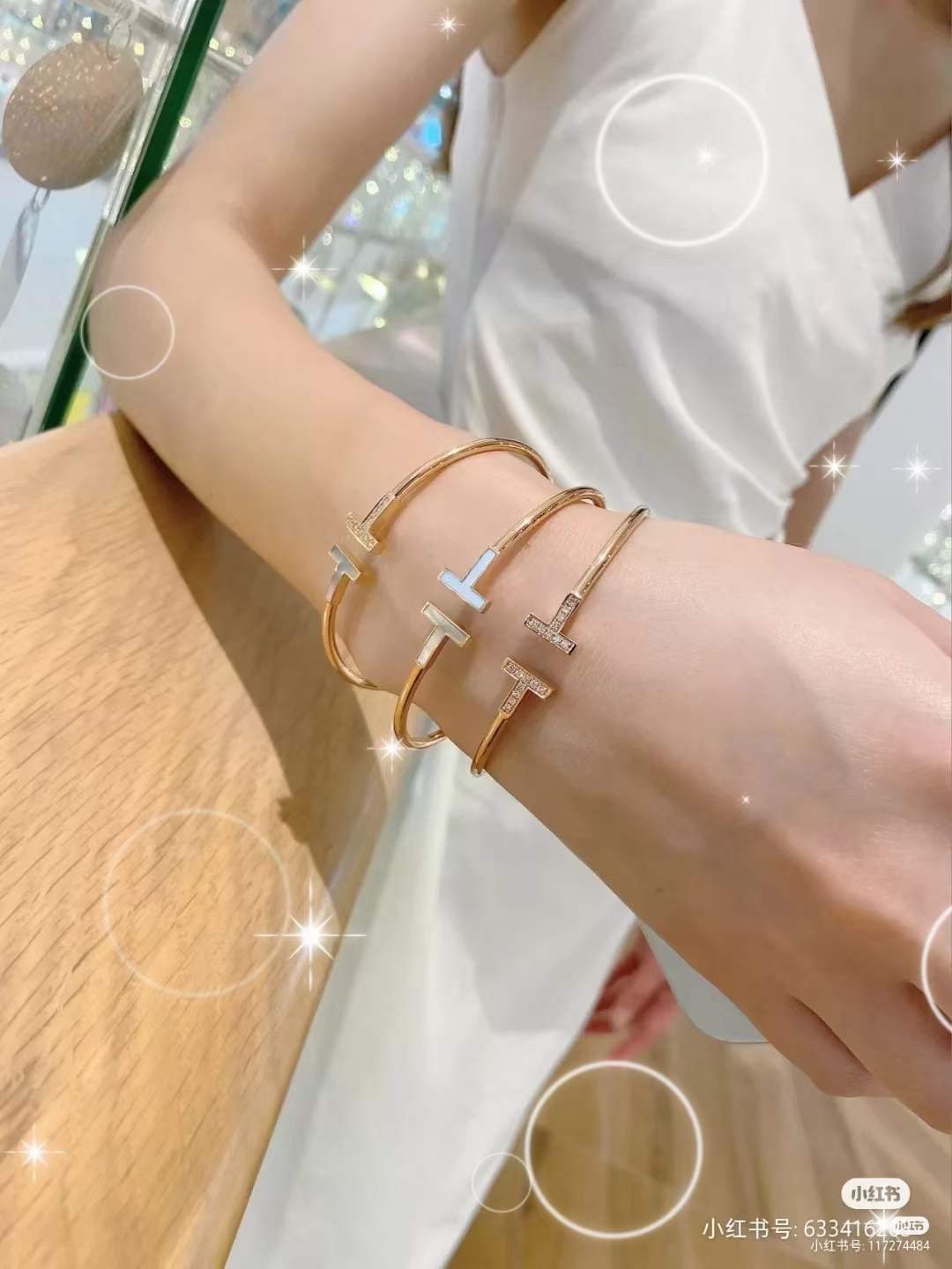 Tiffany & Co. Tiffany&Co. 白贝伴钻双t手镯