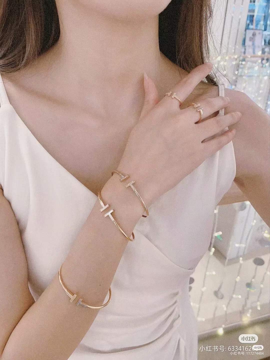Tiffany & Co. Tiffany&Co. 白贝伴钻双t手镯