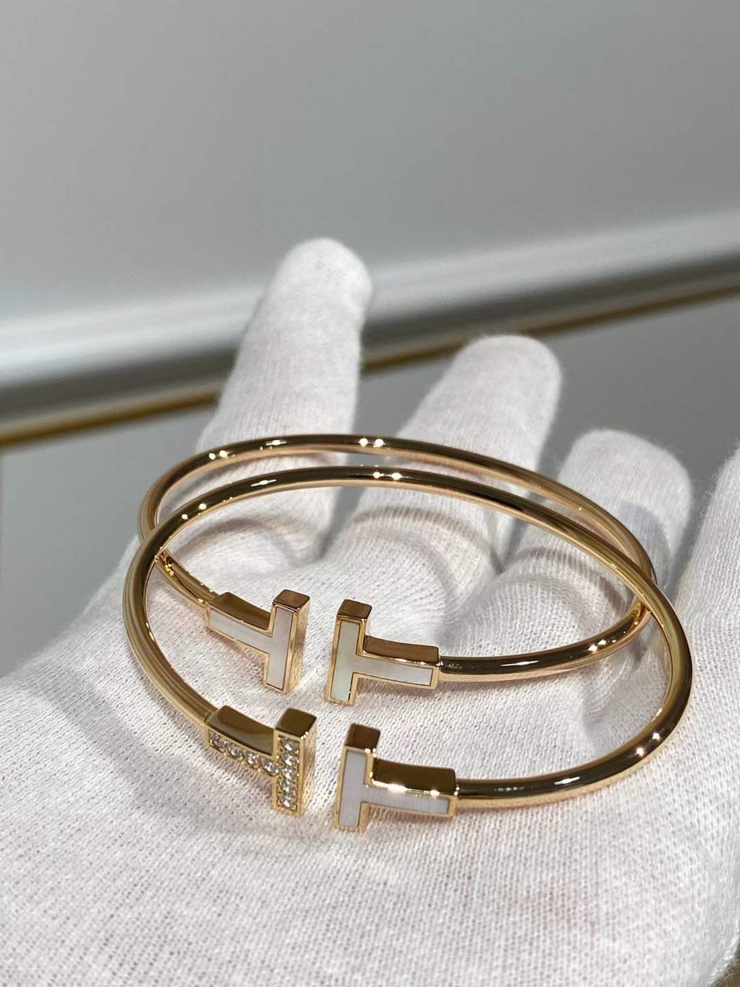 Tiffany & Co. Tiffany&Co. 白贝伴钻双t手镯
