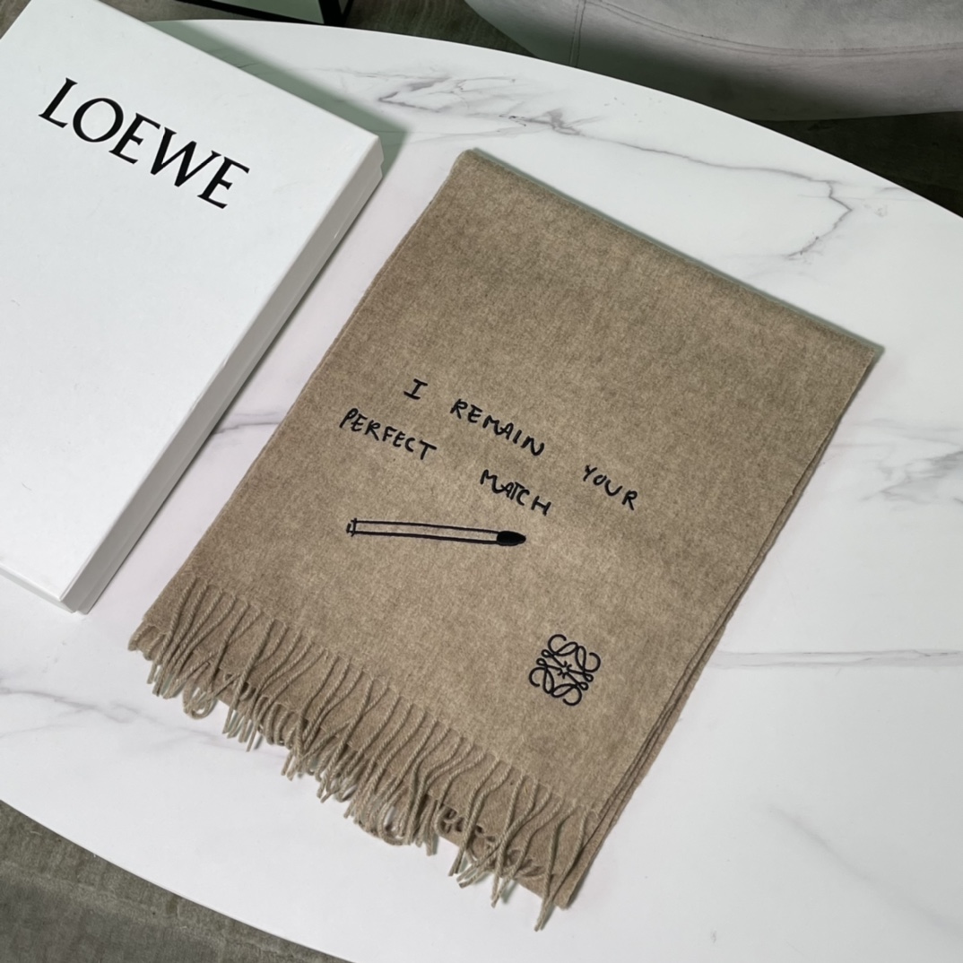 Loewe Scarf Brown Dark Embroidery Cashmere Wool Fall/Winter Collection Fashion