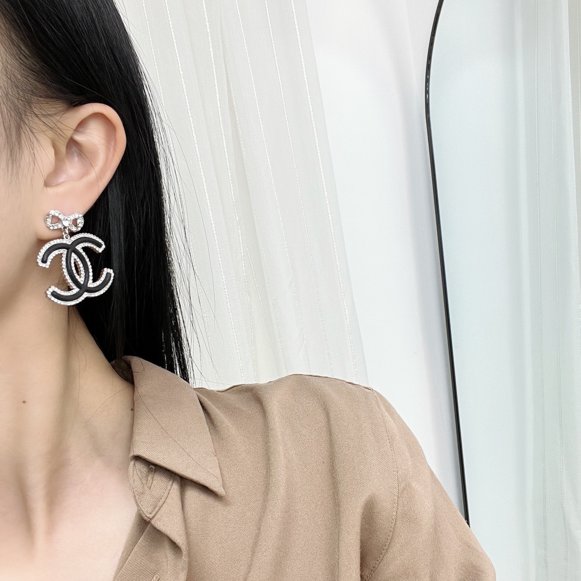 新款☑️CHANEL香奈儿c2双c蝴蝶结耳钉耳环