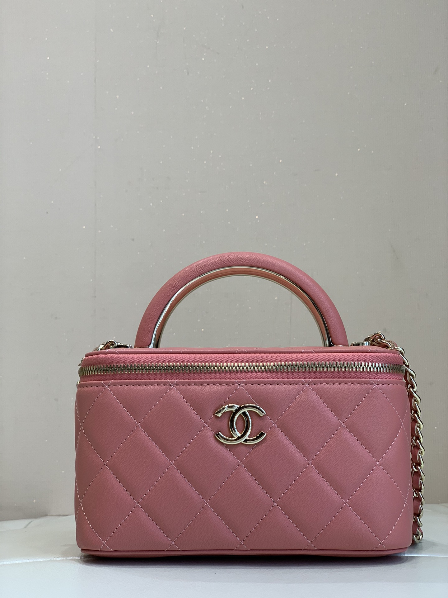 CHANEL nieuwe handgreep box bag, ruitpatroon lamsleer, stevige vorm, lippenstiftvak, Italiaans kanaal, origineel leer - topkwaliteit