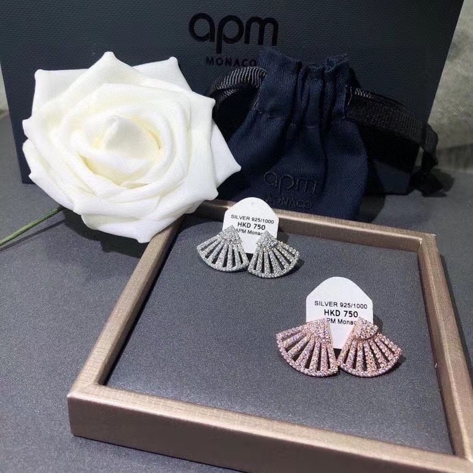  APM Monaco扇形耳钉女代购版 APM小扇子耳钉 带logo通体纯银加厚版，白金，玫瑰金，两色。