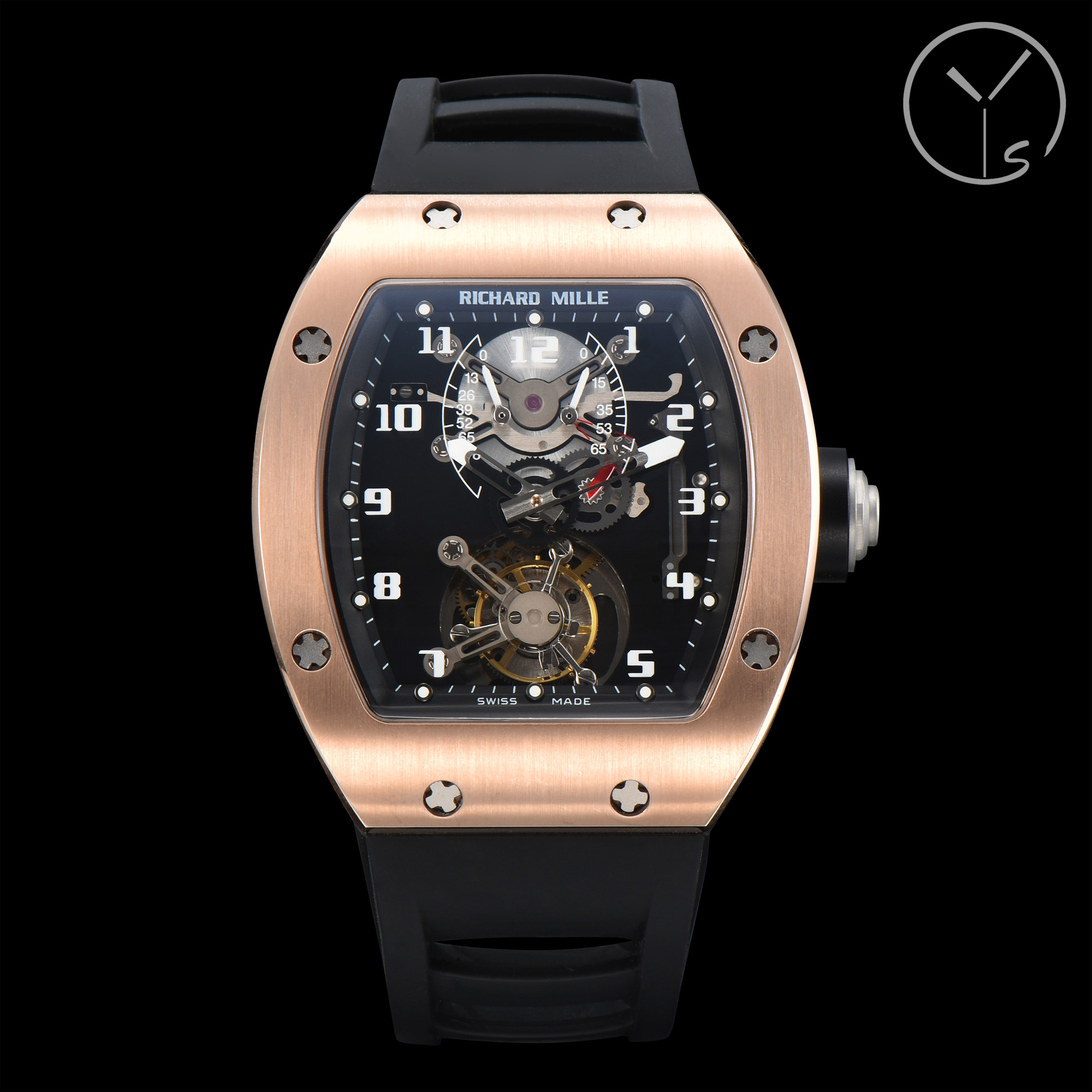 NO:670435,Upgraded version of Richard RM001 real tourbillon from YS factory, the upgrades are as follows: 1. Re-copy the original data, the deck structure is closer to the original, with a similarity of more than 95; 2. The lettering is upgraded to a double-layered tempered glass lettering, with purer color and more refined details; 3. Upgraded to imported high-grade tape, with fewer burrs, better workmanship, soft and compliant feel, and the ventilation holes are changed from four horizontal lines to three horizontal lines like the original. This is Richard  Mille's official first watch is also the first RM true flywheel in the replica world. It can be purchased for only a few hundred thousand EUR, and it should be the cheapest tourbillon among RM originals. YS factory developers made molds based on the original data and restored the original temperament as much as possible. After more than two years of improvement, the dual barrels operate normally, and the 12 o'clock position achieves the same dual kinetic energy display as the original. When fully wound, it can reach 3 days of battery life. It is equipped with a manual true tourbillon movement with the same original structure.  It is stable and accurate at all times. The letter adopts the same double-layer high-pass lens (metallic glass + sapphire glass) as the original one. The case is processed using the most advanced five-axis CNC technology. The tape is equipped with an original folding buckle. The power reserve display and tourbillon highlight the high-end atmosphere.  Quality, this is the most attractive Richard style, and it once became the model for other styles of RM Richard Mille men's watches. It is a classic among classics and will never go out of style. Ys factory is another great product after the Roger Dubuis double tourbillon. The excitement is to be continued, Ys  Factory-designed for high-end tourbillons.,19860909Ys厂理查RM001真陀飞轮升级版,升级如下1、重新抄写原装数据,甲板构架更接近原装,相似度95以上；2、字面升级为钢化玻璃双层字面,成色更纯正,细节更精致；3、升级为进口高级胶带,毛刺更少,做工更好,手感柔和服帖,透气孔由四横变成原装一样的三横.这是Richard Mille官方的第一枚手表,也是复刻界第一枚RM真飞轮作品,只要十几万EUR就能买到,应该是RM原装里面最便宜的陀飞轮.Ys工厂开发者根据原装数据起模字面,尽可能还原原装气质.历经两年多改进,双发条盒正常运行,12点钟位置实现了和原装一样的双动能显示,上满发条可以达到3天续航.搭载同原装架构的手动真陀飞轮机芯,走时稳定精准.字面和原装一样采用双层高通透镜面（金属玻璃+蓝宝石玻璃）,采用最先进的五轴CNC数控技术加工表壳,胶带配原装折叠扣,动力储备显示、陀飞轮彰显高档气质,这是最耐看的理查德款式,一度成为RM里查德米尔男士手表其他款式的范本,经典中的经典,永不过时.Ys厂继罗杰杜彼双陀飞轮之后的又一大狠货,精彩未完待续,Ys Factory-专为高端陀飞轮而生.,,Watch